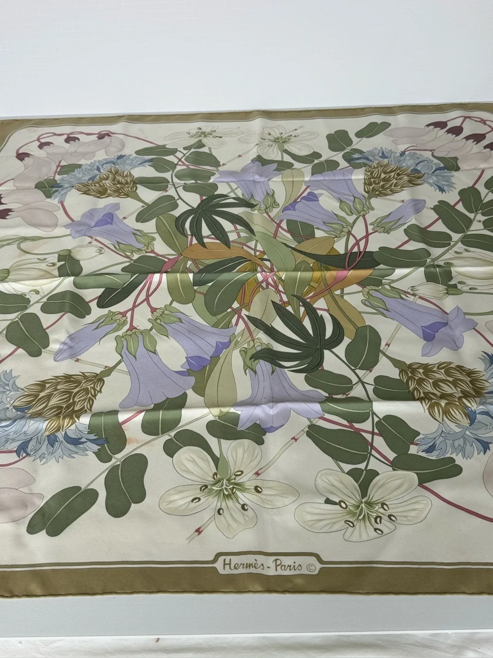 HERMES 100% Silk Scarf Carre 90 Flora Graeca Botanical Floral Elegant France